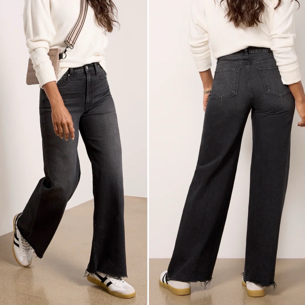 PAIGE Anessa High Rise Wide Leg Jeans in Viper Black Distressed $259 size 27